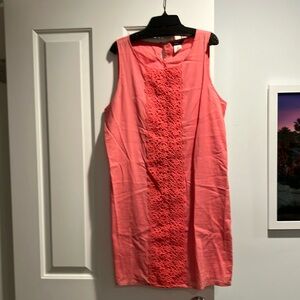 J. Crew Coral Pink Garden Lace Shift Dress, M style 12639